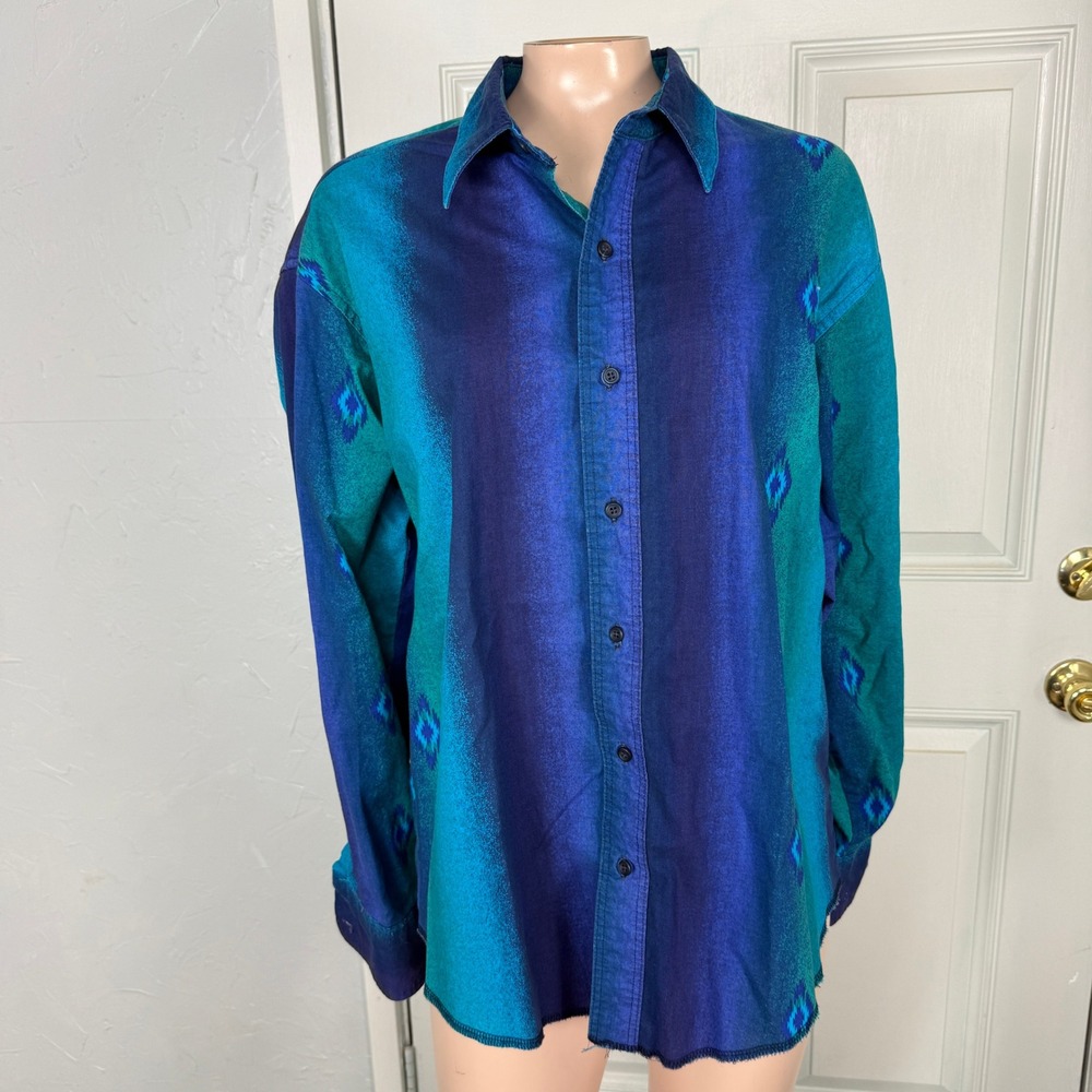 Vintage 80s Wrangler Western Women's Shirt Button Aztec Cotton Wear for her Y4-6
